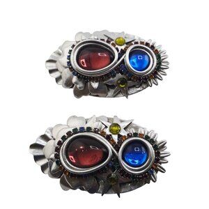 Vintage 80s Glass Rhinestone Large Clip Earrings (A9286)